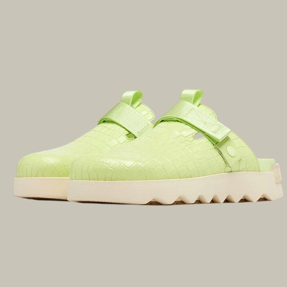 Sorel Viibe Clog Signal Yellow Lime Green Croc Embossed Platform Mules Women's 7